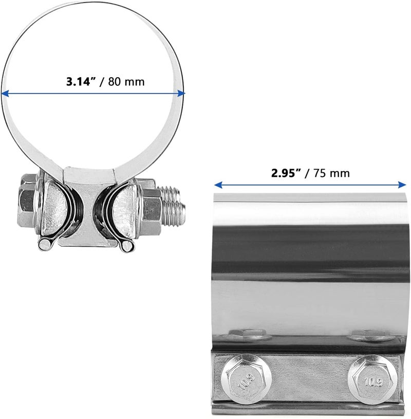MANCHAP 4 Pack 3 Inch Butt Joint Exhaust Band Clamp, Stainless Steel Butt Muffler Clamp Band with Nuts for Exhaust Pipe - Image 2